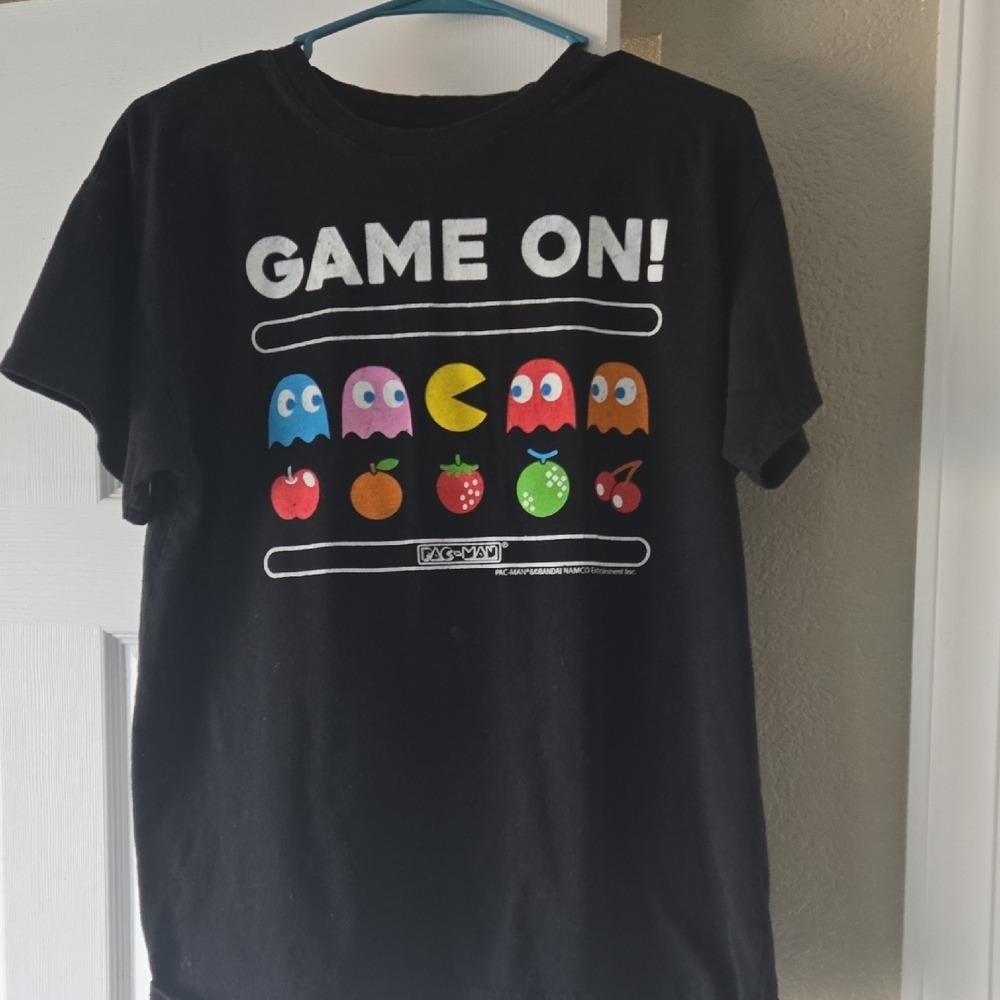 Brisco Brands Pac-Man Game On‎ Black Graphic T-Shirt Retro Arcade Ghosts Large